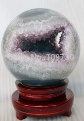 

A Amethyst AGATE Quartz Crystal Geode Sphere Ball from Brazil STAND (0601)