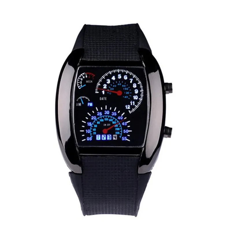 

2018 Top Brand Fashion Aviation Turbo Dial Flash LED Watch Gift Mens Lady Sports Car Meter Male Clock Gift relogio masculino