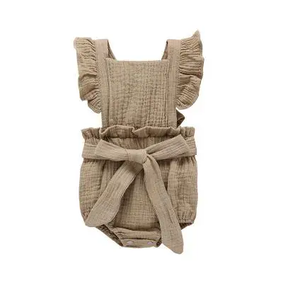 Европейский Стиль Одежда для новорожденных боди однотонная одежда летающие рукава Детские боди 5 Цветов Летняя одежда для девочек - Цвет: Khaki