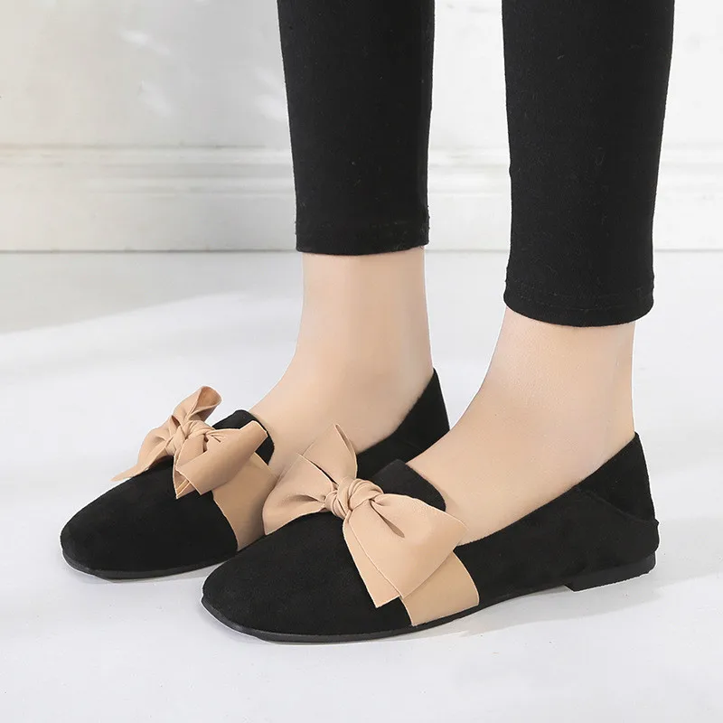 

2019 spring Casual loafers new peas shoe female fashion flock flats beautiful bow slip on lazy shoes woman Zapatos Mujer