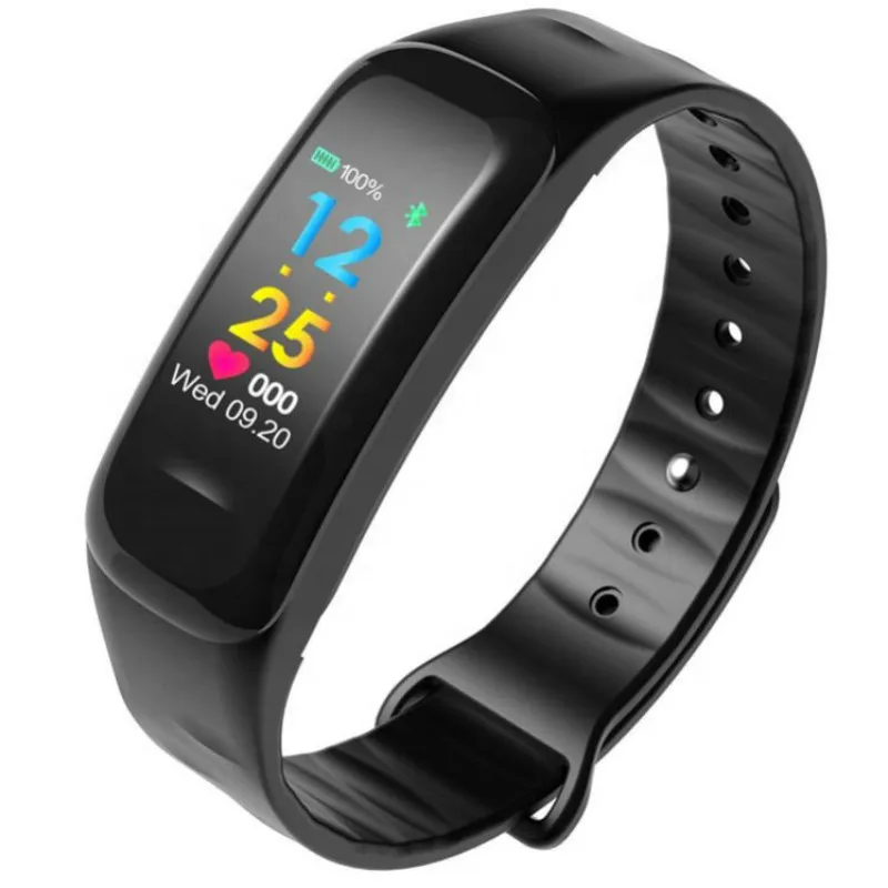

C1Plus Men Smart Band Blood Pressure Fitness Tracker Heart Rate Monitor Smart Bracelet Black Watch for Sport Climbing