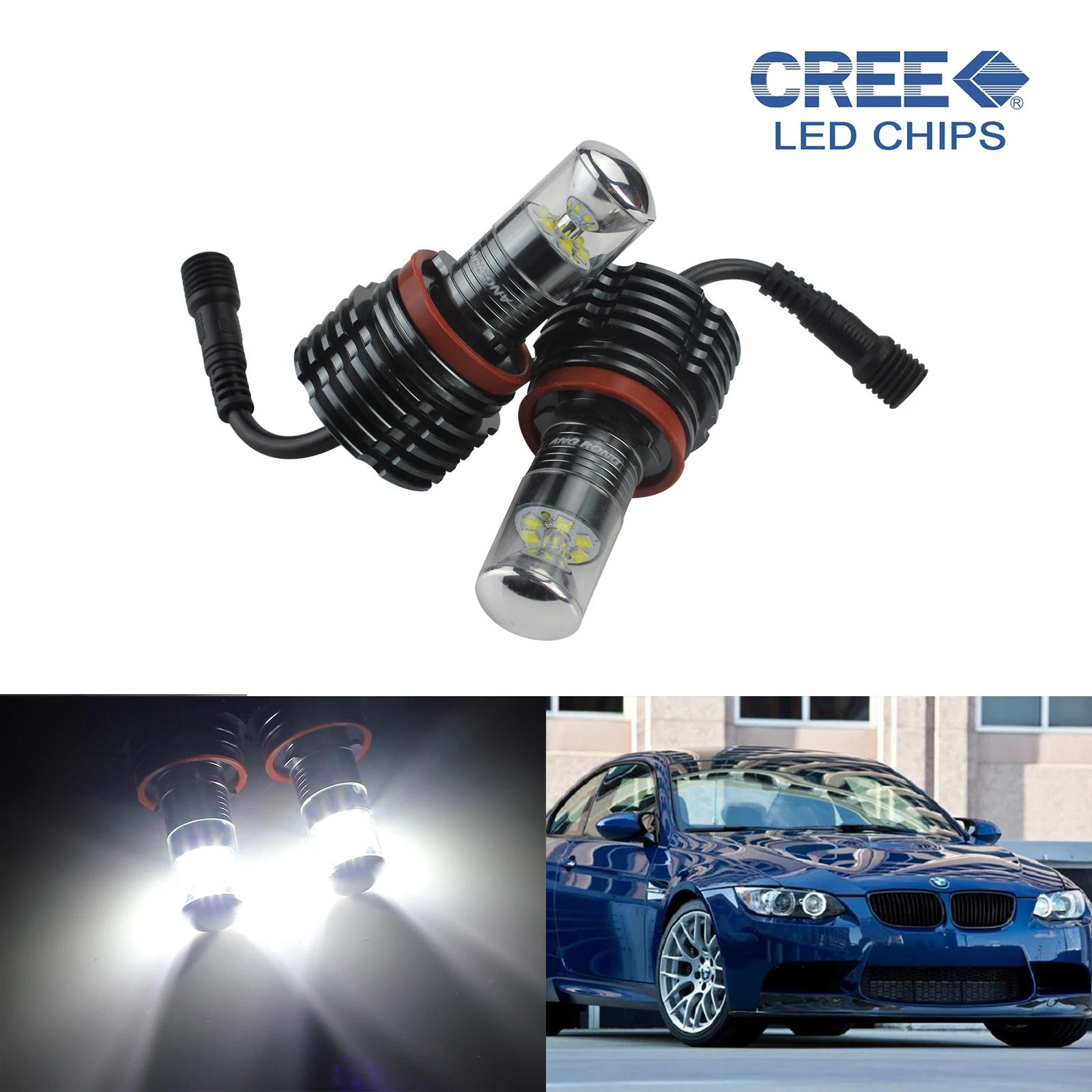 ANGRONG 2X для BMW H8 лампы 30 Вт C ree светодиодные Белые ангельские глазки E60 E61 E63 E64 E91 E90