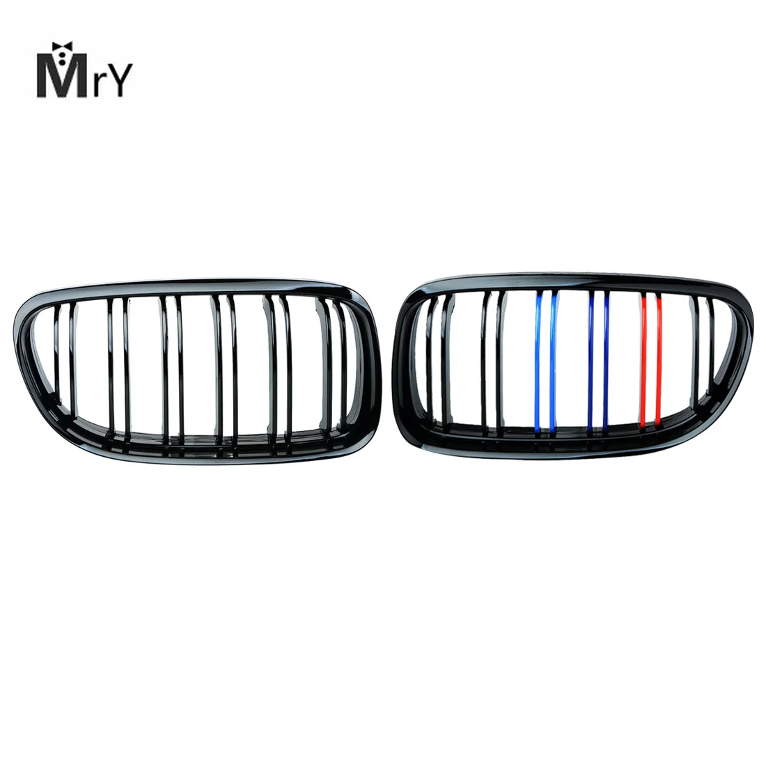 

For BMW E90 Pair of Gloss Black M-color Car Front Grille Grilles with Double Line 2007 2008 2009 2010 2011 2012