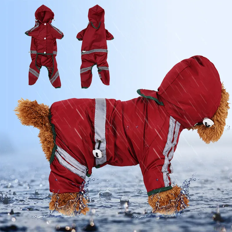 Светоотражающий дождевик в полоску для собак, водонепроницаемый дождевик, одежда для домашних животных, дождевик для собак, щенков, чихуахуа - Цвет: Бургундия