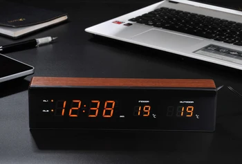 

LED Alarm Clock USB Charge with Snooze Function Digital Table Clock Electronic Wooden Clock Temperature Humidity Display