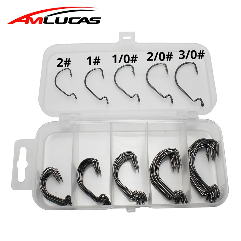 

50pcs High Carbon Steel Crank Hooks Set 1# 2# 1/0# 2/0# 3/0# Soft Bait Fishing Tackle Fish Hook Fishhooks with Storage Box WE253