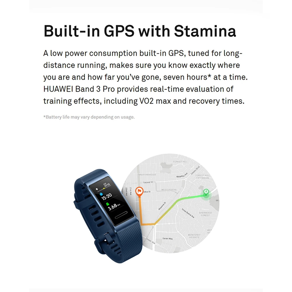 Смарт-браслет huawei Band 3 Pro gps металлический Amoled 0,95 'цветной сенсорный экран Датчик сердечного ритма датчик сна
