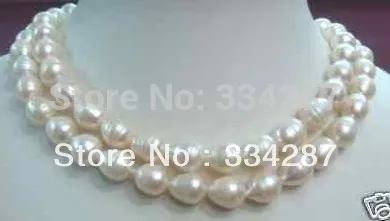 Натуральный пресноводный жемчуг 2 ряда Редкие 9-10 мм Южно-белый жемчуг в стиле барокко ожерелье