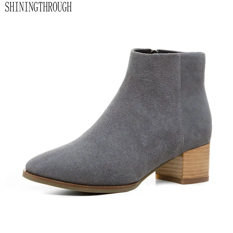 

Genuine Leather Fashion Women Ankle Boots Autumn Winter Warm High Heels Shoes Woman Pointed Toe Elegant Zipper Basic Boots
