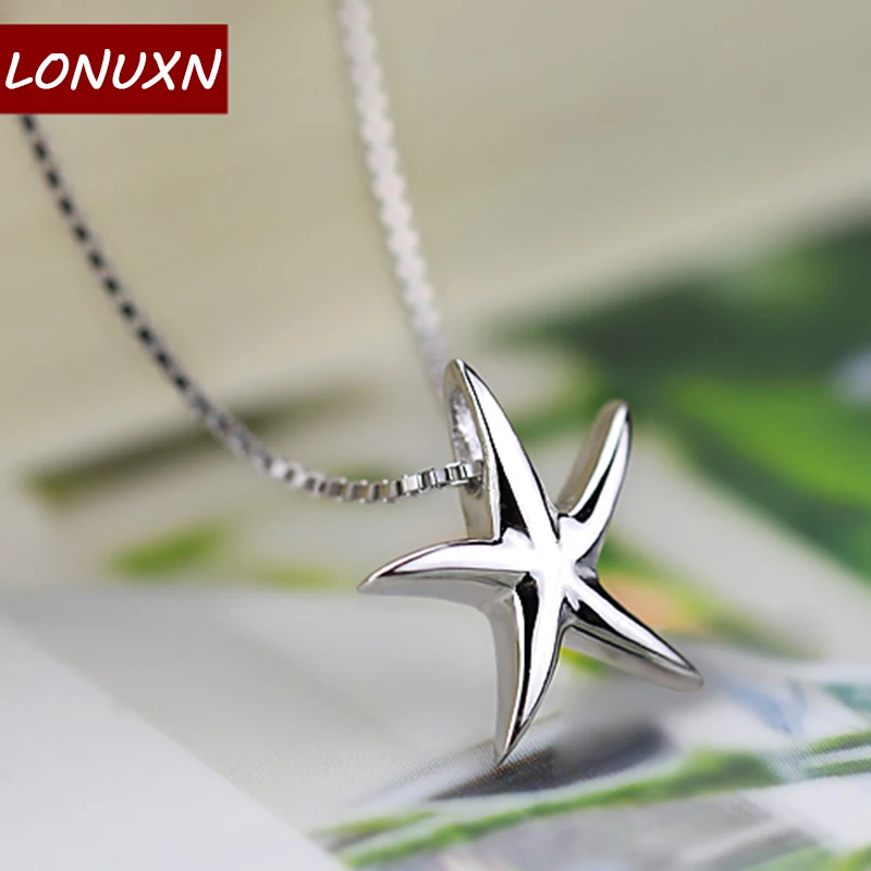 

1.2cm Small Starfish Necklace 100% pure 925 Sterling silver cute female Korea fashion with chain pendant girlfriend best gift