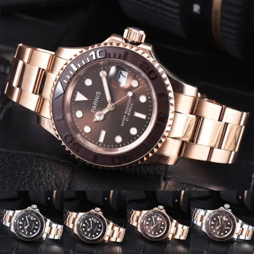 

41mm parnis Brown Black Dial Sapphire Glass Luminous Marks 21 jewels Rose Golden Plated miyota Automatic Mechanical men's Watch