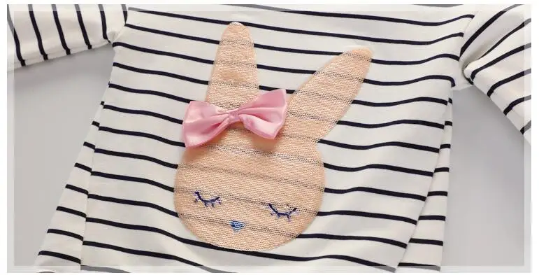 Little maven brand children 2018 autumn new girls clothes cotton long sleeve rabbit tee tops O-neck striped bunny t shirt C0061
