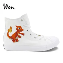 Вэнь белый холст высокие кроссовки обувь дизайн Pokemon серии Charmeleon Сквиртл Dragonite Пикачу Ash Обувь для мальчиков и девочек косплэй обуви