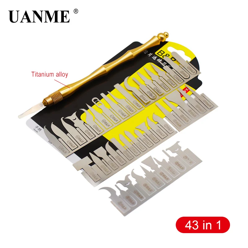 

UANME 43in1 CPU NAND Removal Graver Blade Glue Cleaning Pry Knife Phone Repair Tool For iPhone Motherboard Repair A9 A10 A11