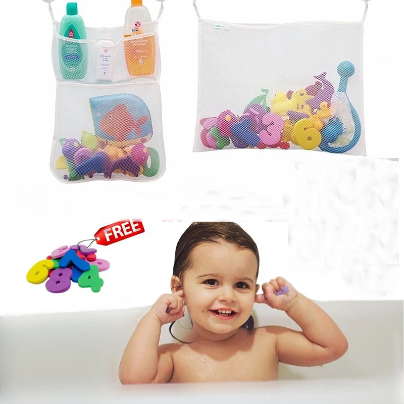 Vektenxi Premium Quality Bathroom Organizer Net Baby Bath Time Tidy Storage Toy Suction Cup Mesh Bag Sky Blue 
