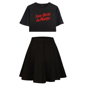 

POP real hasta la muerte 2D print Summer pop Women casual Two Pieces Sets Sexy Short Skirt AndT-shirts Clothes2019Hot Sale Kpops
