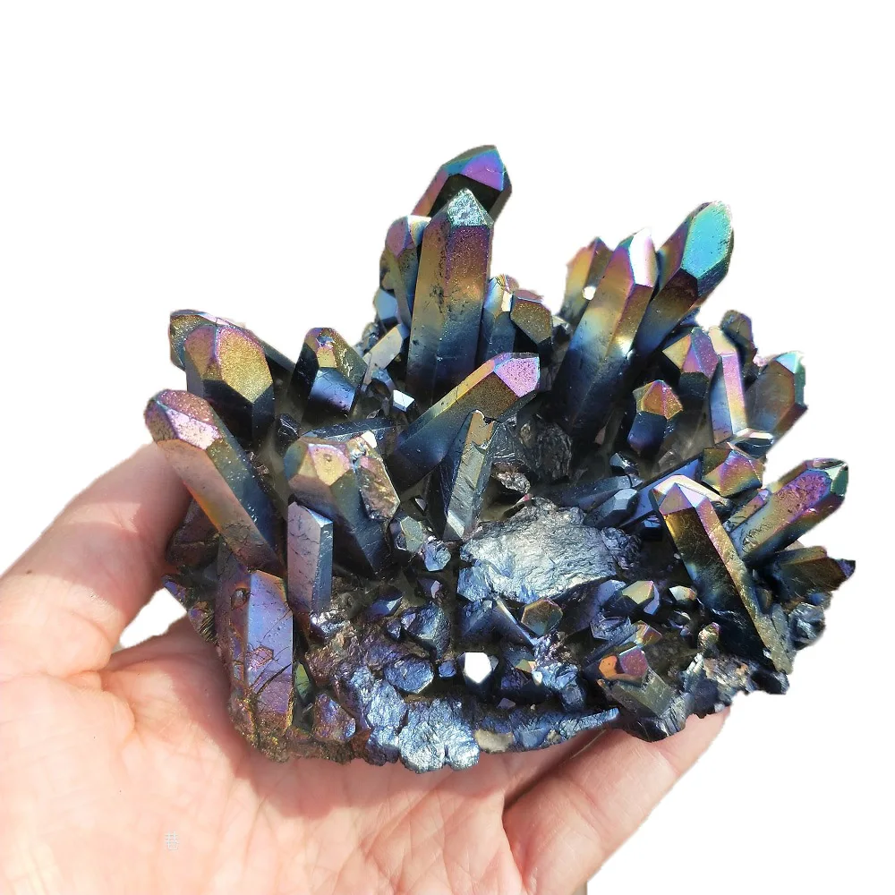 Синий аура Кристалл кварц кластера Титан аура цветок натуральные камни и минералы камень украшение для дома
