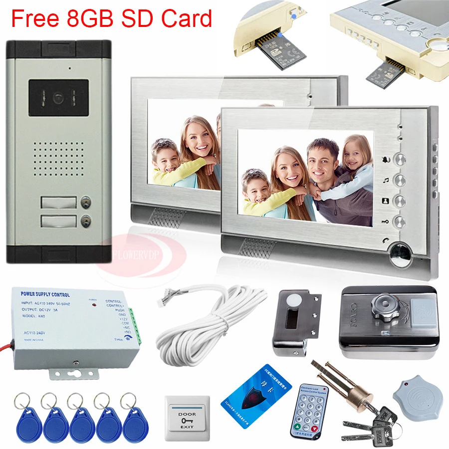 Best Video Door Phone Intercom With A Card 8GB Video Recording Rfid Electronic Door locks For Metal Doors Wooden Doors 2 Apartments