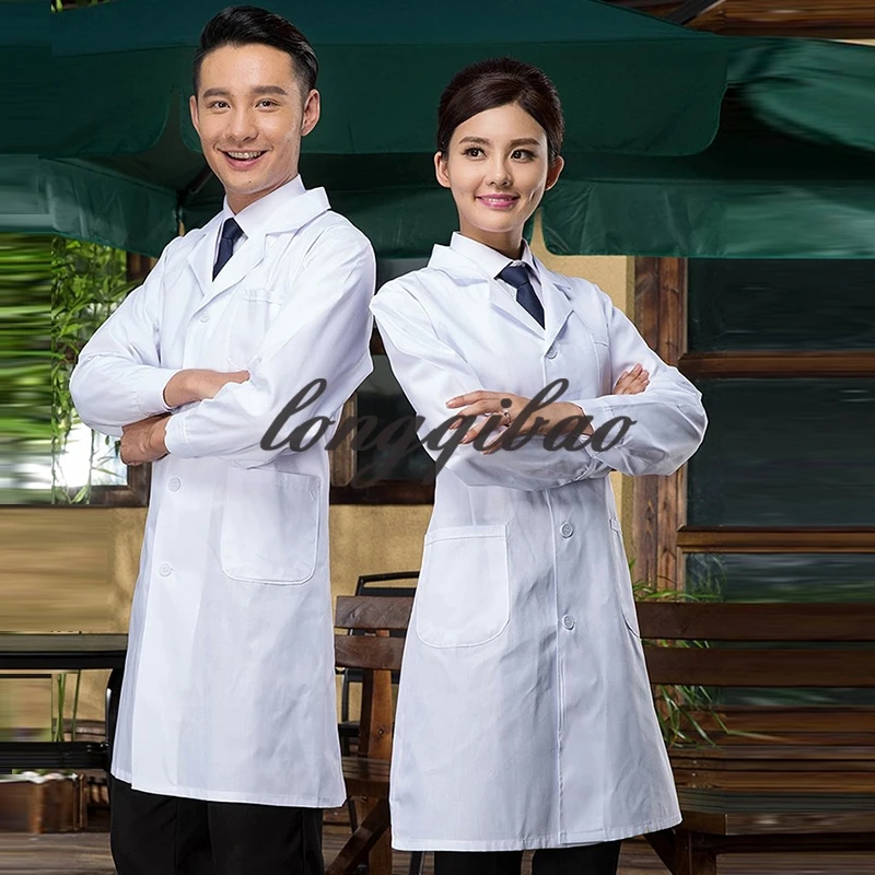 

women or men white Medical Coat Clothing Medical Services Uniform Nurse Clothing Long-sleeve Polyester Protect lab coats Cloth