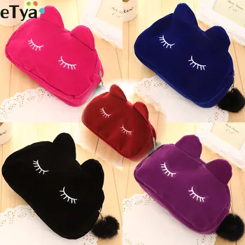 

eTya Cute Cartoon Cat Ear Portable Travel Cosmetic Bag Women Fashion Ladies Makeup Coin Storage Organizer Bags Case