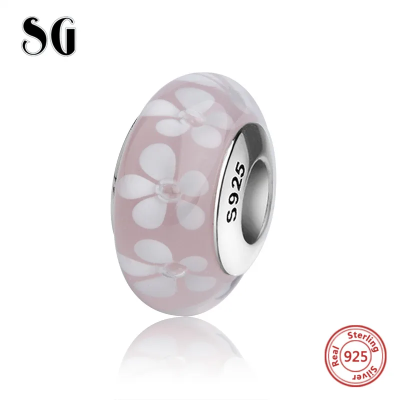 

SG authentic silver 925 Murano glass beads flower petal charms fit original European bracelet jewelry accessory making girl gift