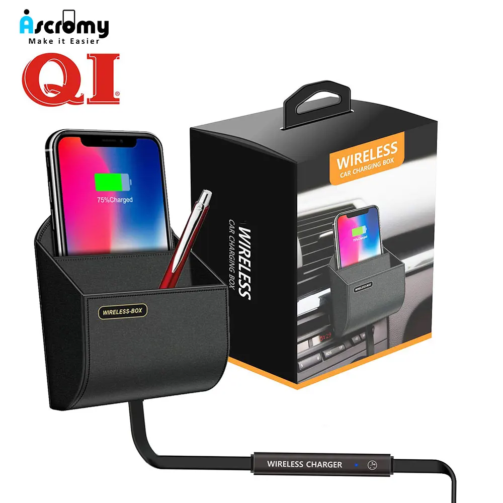 

Ascromy QI Car Wireless Charger Box Charging Pad Stand Air Vent Phone Holder For Apple iPhoen XS Max X XR 8 Plus Samsung S9 S8