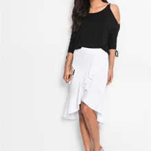 Летняя однотонная Элегантная модная повседневная женская Юбка-миди с оборками, Женская юбка, ассиметричный, с высокой талией, Юбка До Колена в стиле ампир