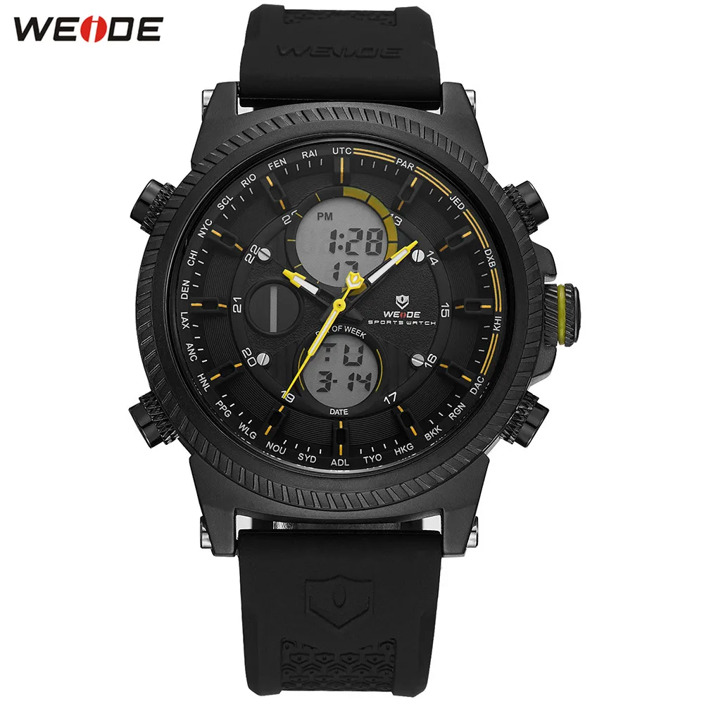 

Fashion WEIDE Functional Watch Men Sport Watch Men Digital Quartz LED Multiple Time Watches Silicone Strap Wristwatch Clock Gift