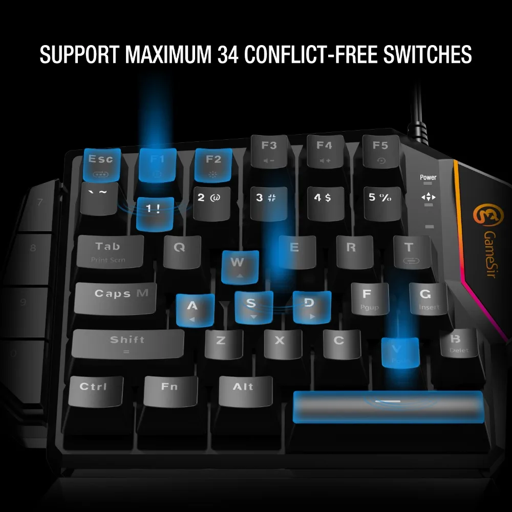 GameSir GK100 Mini mecánica azul interruptores de juegos de PC teclado para juegos FPS una mano teclado con luz LED - 3