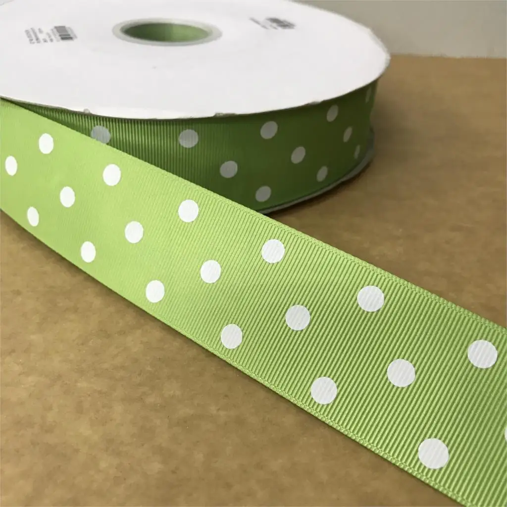 

Crazy Discount 1-1/2" 38mm Apple Green 3 White Dots Printed Grosgrain Ribbon for DIY Materials Baby/Children's Crafts 100 Yards