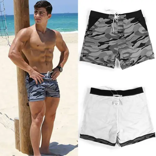 Популярные мужские камуфляжные плавки, облегающие пляжные шорты, пляжные летние спортивные трусы на завязках