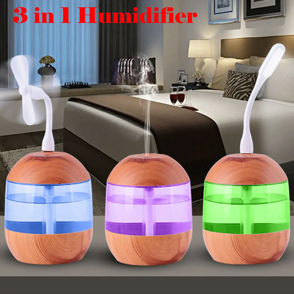 

3in 1 LEDaromatherapy humidifier essential oil air diffusion purification UK New
