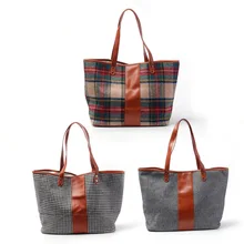 Сумка-тоут с узором в елочку,, женская сумка-тоут со средним каблуком, искусственная кожа, ручки, твидовый кошелек, большая клетчатая сумка DOM106405