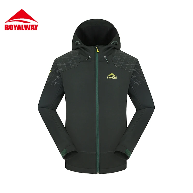 

ROYALWAY Men Camping Hiking Jacket Soft Shell Outdoor Traval Hooded Jacket 2017 New Arrival Free Shipping Black#RFFM3413F