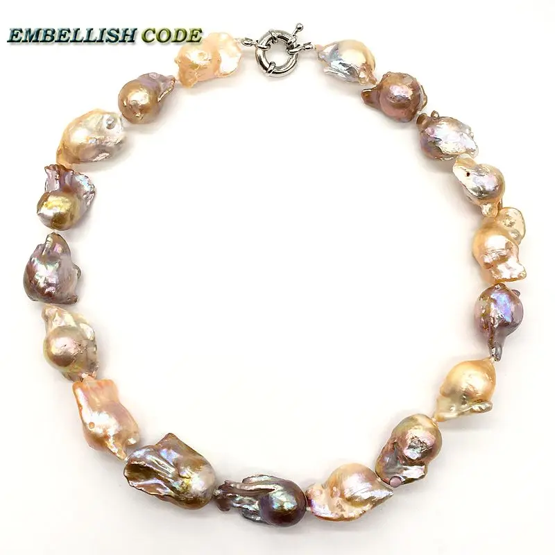 Gran Perla Barroca Irregular declaración collar tejido nucleado flameball melocotón púrpura mezclado perlas naturales joyería popular - 2