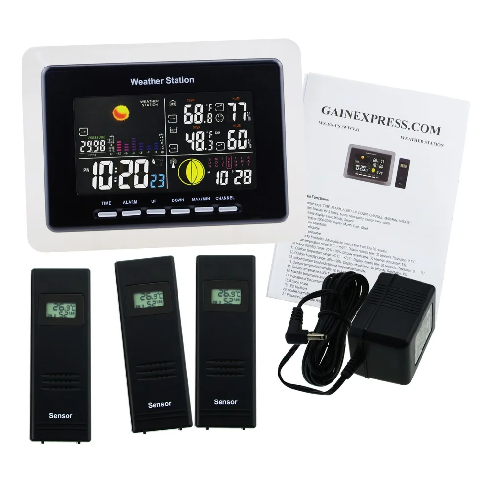 Weather Station + 3 Wireless Sensor DCF RCC Receiver With 5 Weather Forecast With Am/Pm Indicator a - 32869512653
