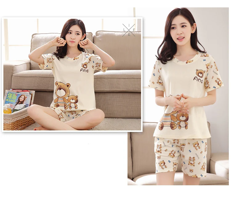 Fashion Cotton Pajamas Set Women Pyjamas Comfortable Pijama Female Sleepwear Girl Short Sleeved Household Suit Clothing Set