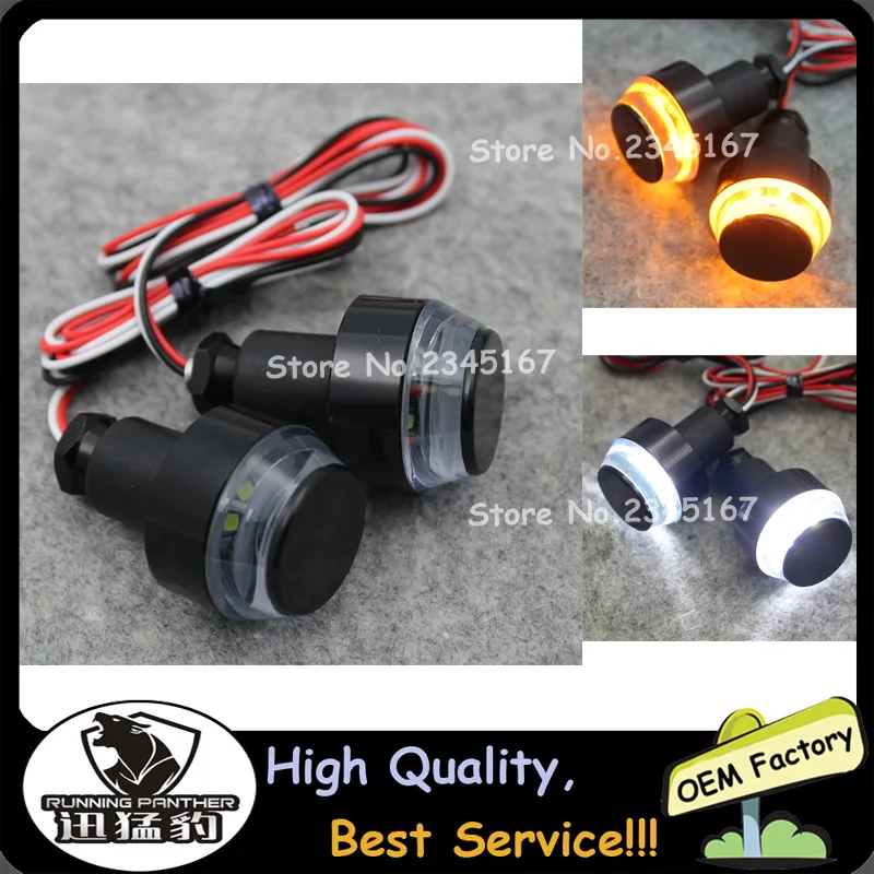 

2 PCS CNC Motorcycle Amber LED Handle Bar End Indicator Grip Plug Turn Signal Light FOR 22mm Handlebar with two light colors