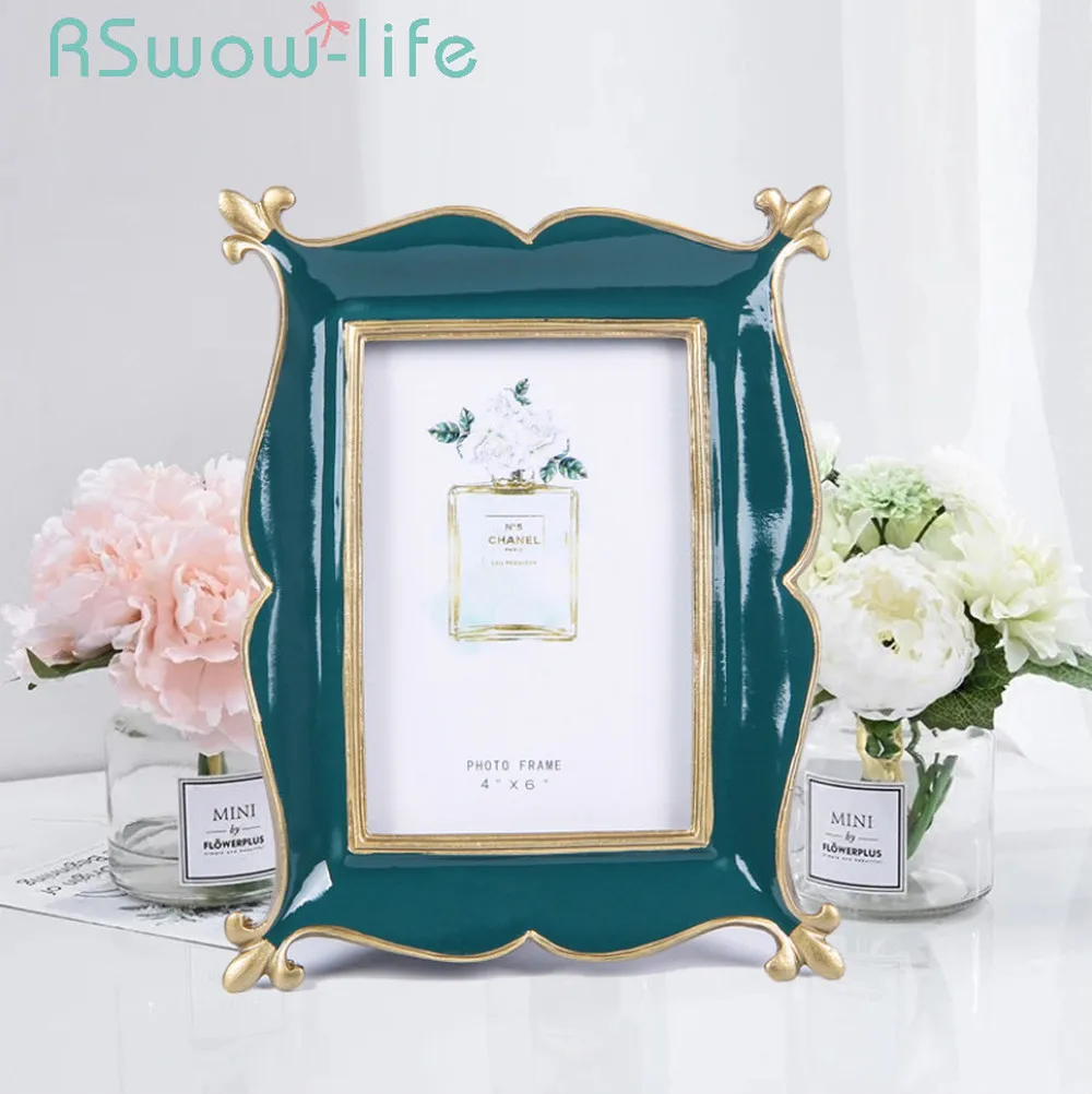 

Retro Green Photo Frame European Creative Wedding Photos 6 Inch Resin Photo Frame Home Decorations Picture Frames