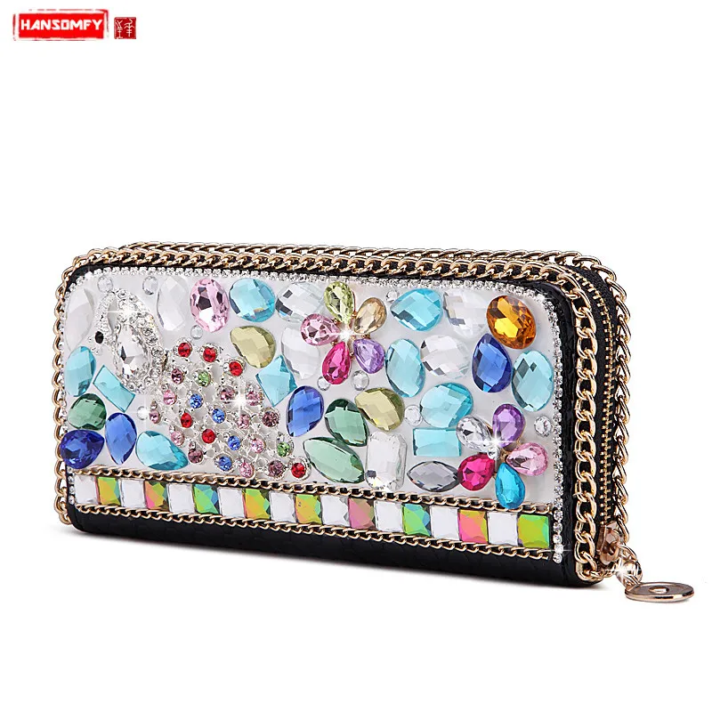 

New fashion diamonds women wallet long section female tide rhinestone zipper phone clutch bag card holder coins purses wallets