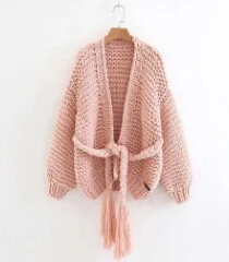TEELYNN Boho свитер для женщин новая зимняя одежда с длинным рукавом плотный кардиган теплая куртка специальный пояс трикотажные свитера бренд верхняя одежда - Цвет: Розовый