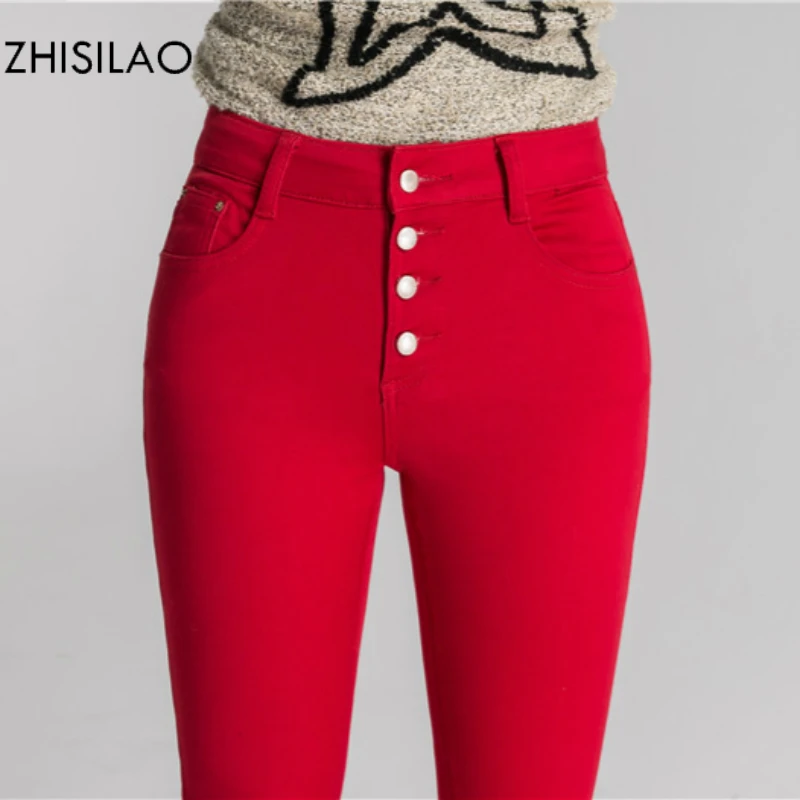 ZHISILAO 2020 Woman Jeans Skinny Jeans Denim Pants Pencil Jeans Woman Trousers Woman Pantalon Mujer High Waist Casual Pants Red