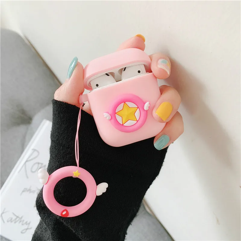 

Case For AirPods cute Protective Cover Silicone Bluetooth Earphone Case unique luxury star wing design with finger ring strap
