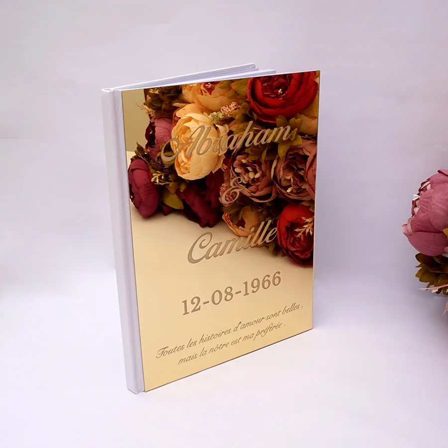 

Custom Wedding Signature Guest Book Personalized Mirror Cover Empty White Blank Pages Check in Book Bridal Favor Gift Pary Decor