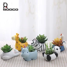 Roogo 6Design Modern Cartoon Succulent Planter Pot Resin Creative Handicraft Animals Kawaii Shape Desktop Decoration Flower Pots