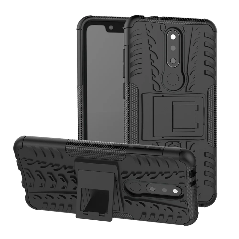For Nokia 5.1 Plus Case Dual Layer Tire Pattern Kickstand Armor 5.1plus / X5 Shockproof Cover 5.86" |