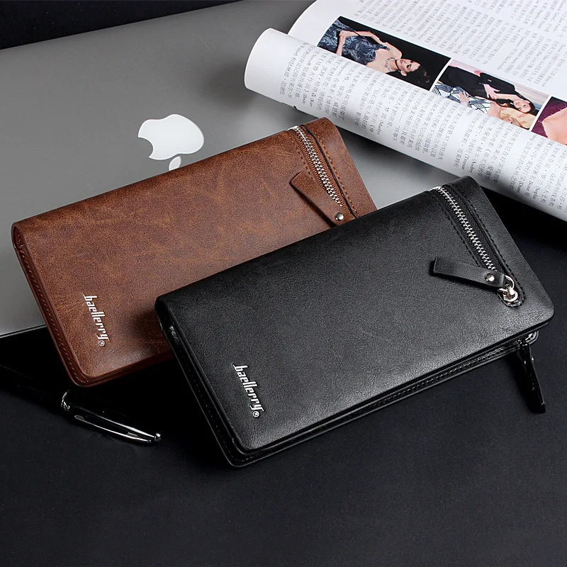 

Business vintage phone zipper Large Capacity Metallic men long wallet coin pocket PU leather purse high quality 2019 slim clutch