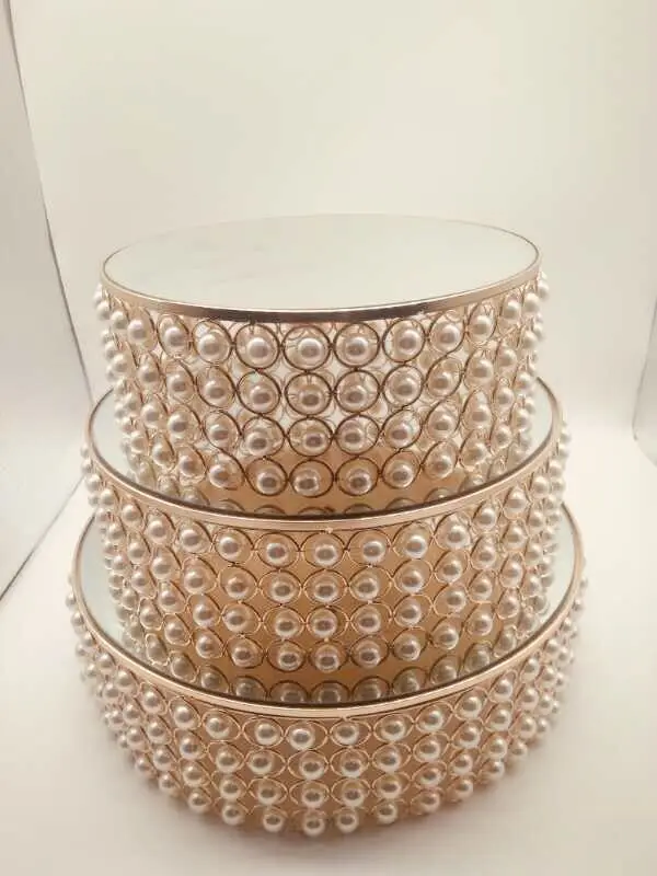 

New arrive Gold pearl cake stand set Electroplating gold mirror face wedding party table candy bar table decorating tools