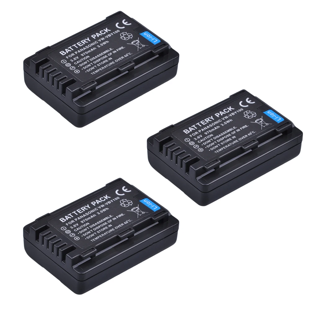 

3Pcs 3.6V 970mAh VW-VBY100 VBY100 Battery for Panasonic HC-V201, HC-V110, HC-V110GK, HC-V110K, HC-V110P, HC-V130, HC-V160 Camera