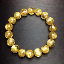 Натуральные золотые волосы Рутиловый Кварц Круглые Кристальные бусины браслет AAAA 11,5 мм